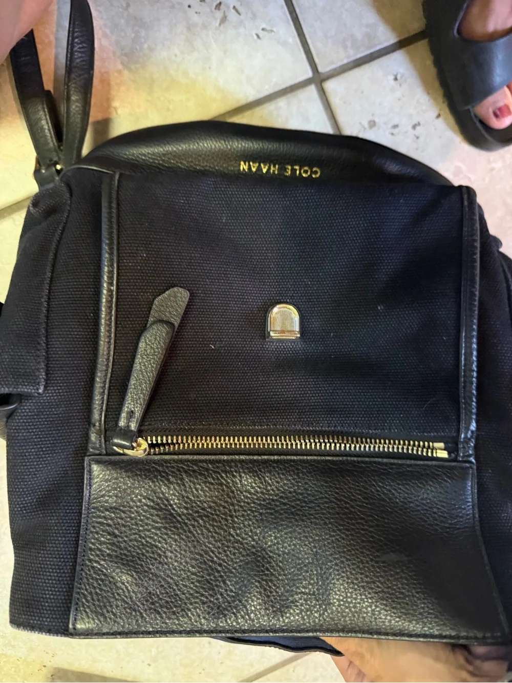 Cole haan  Black canvas Leather Backpack - Sleek Everyday Carry
